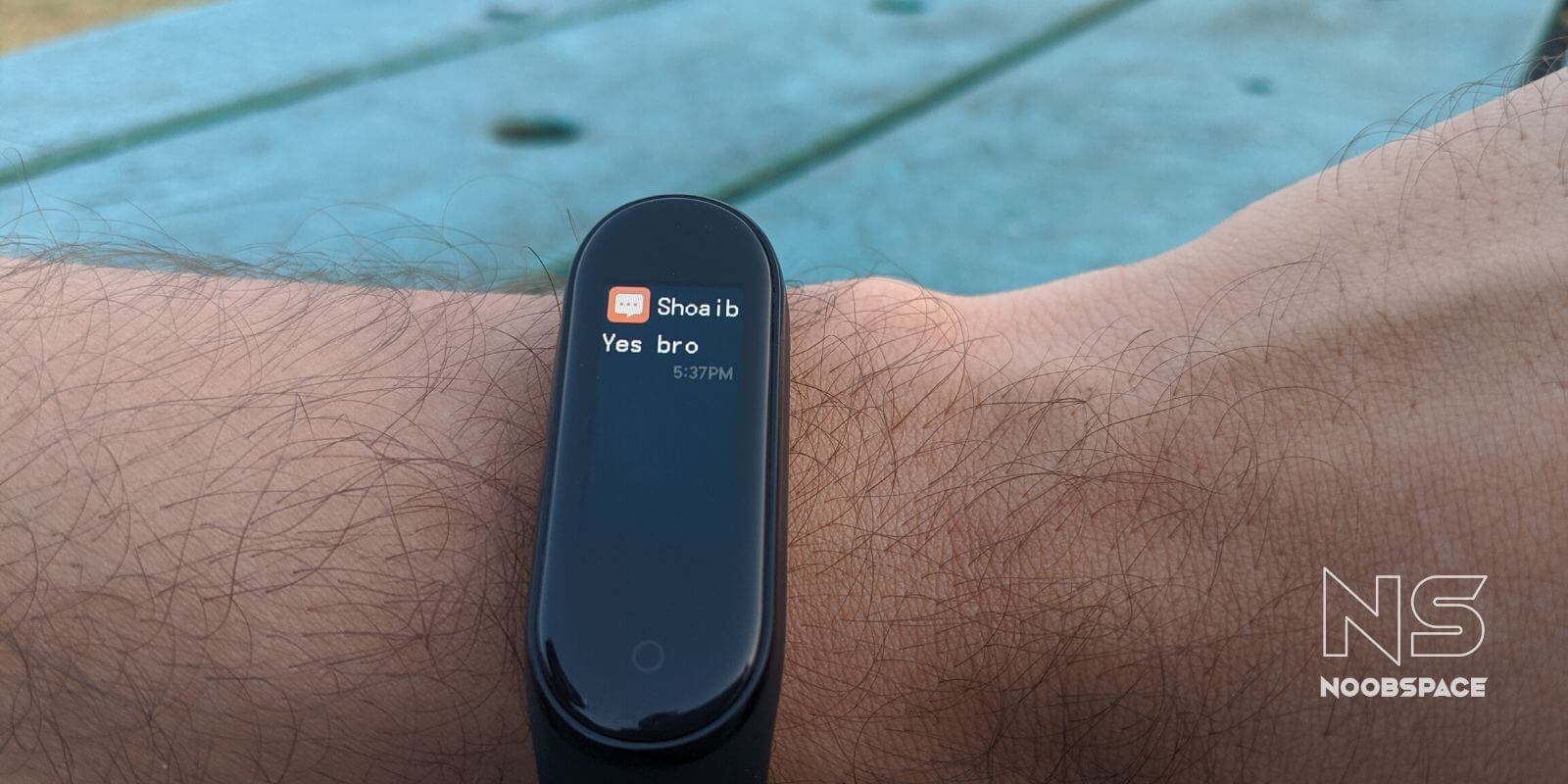 A message notification on Mi Band 4 in daylight