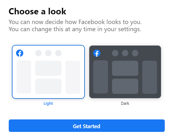 light and dark mode on Facebook web interface