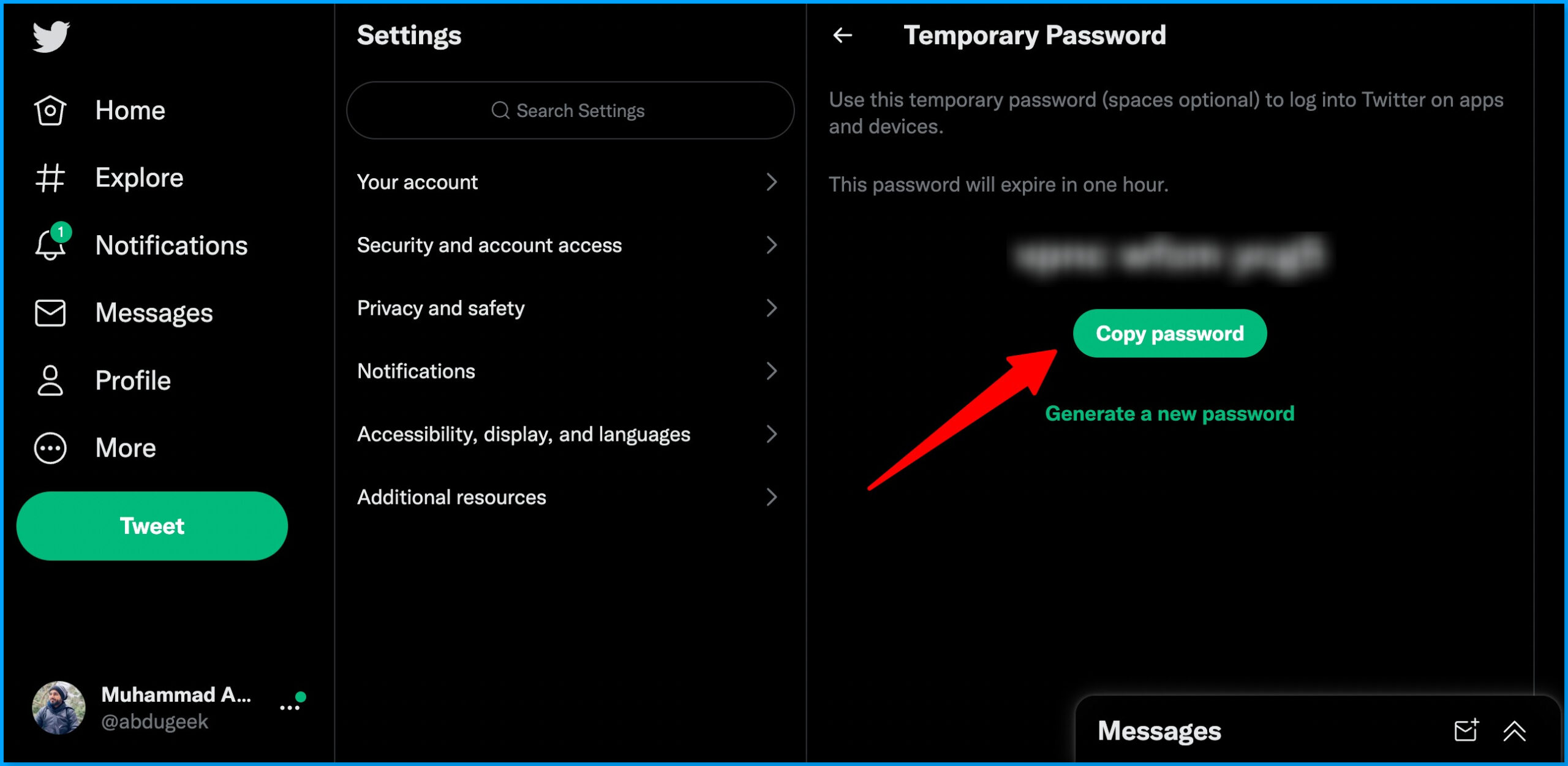 create temporary Twitter password