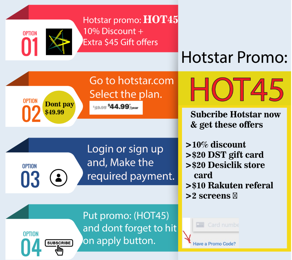 A poster showing promo code to Subscribe to Hotstar