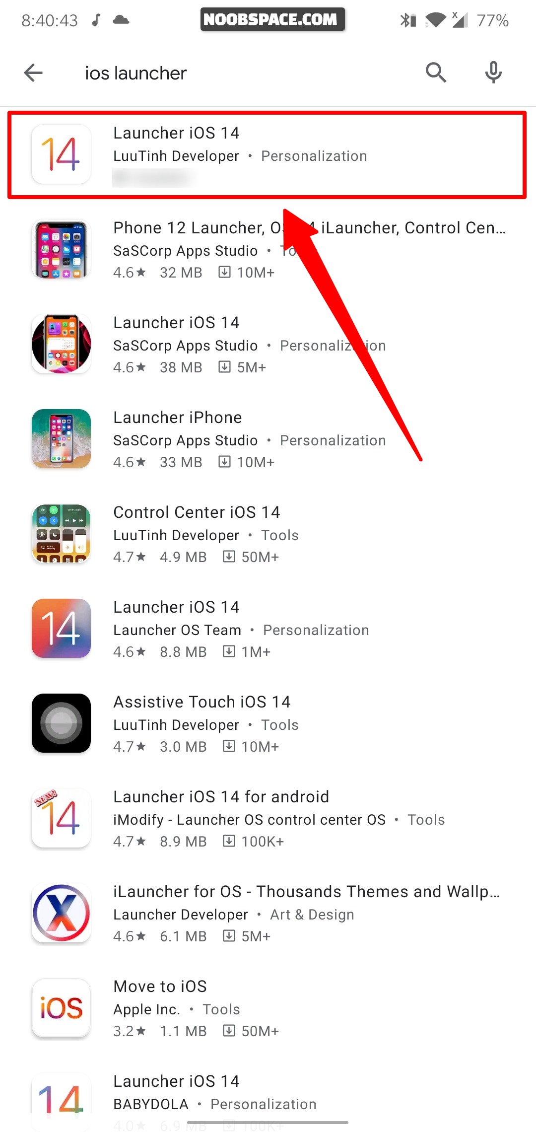 search for iOS launcher in Play Store