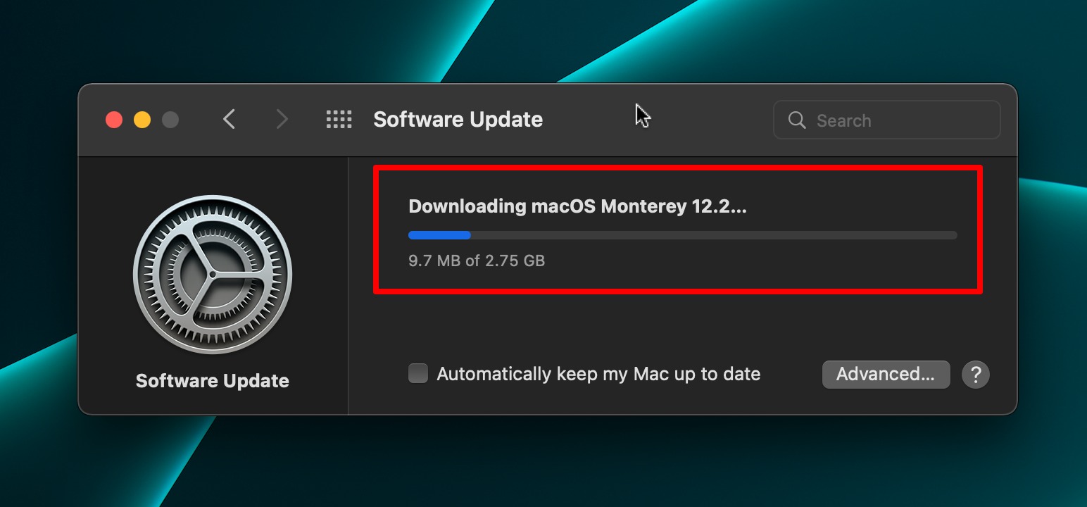 macOS update download started