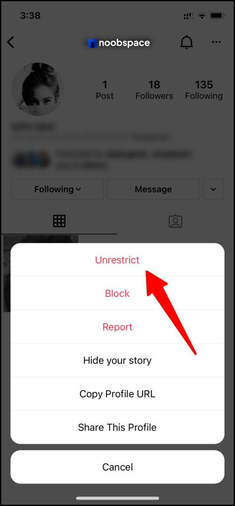 Unrestrict anyone on Instagram