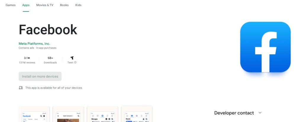 Download Facebook app, Google Play Store