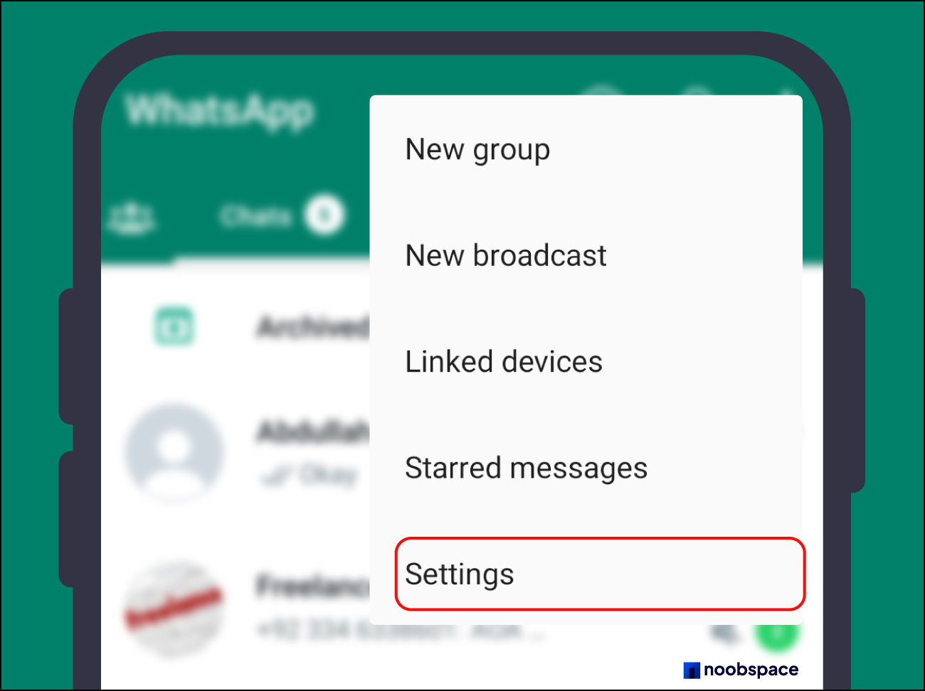 Open Settings in WhatsApp from the top right three dots menu