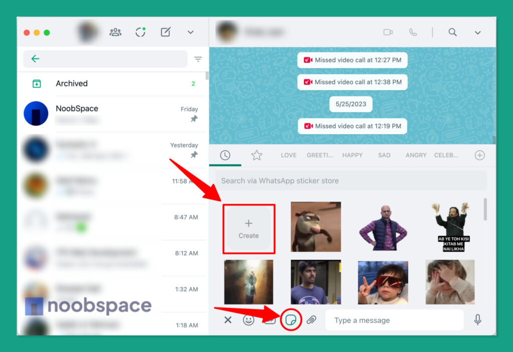 A screenshot guide to create stickers from WhatsApp desktop or web app on Mac and Windows