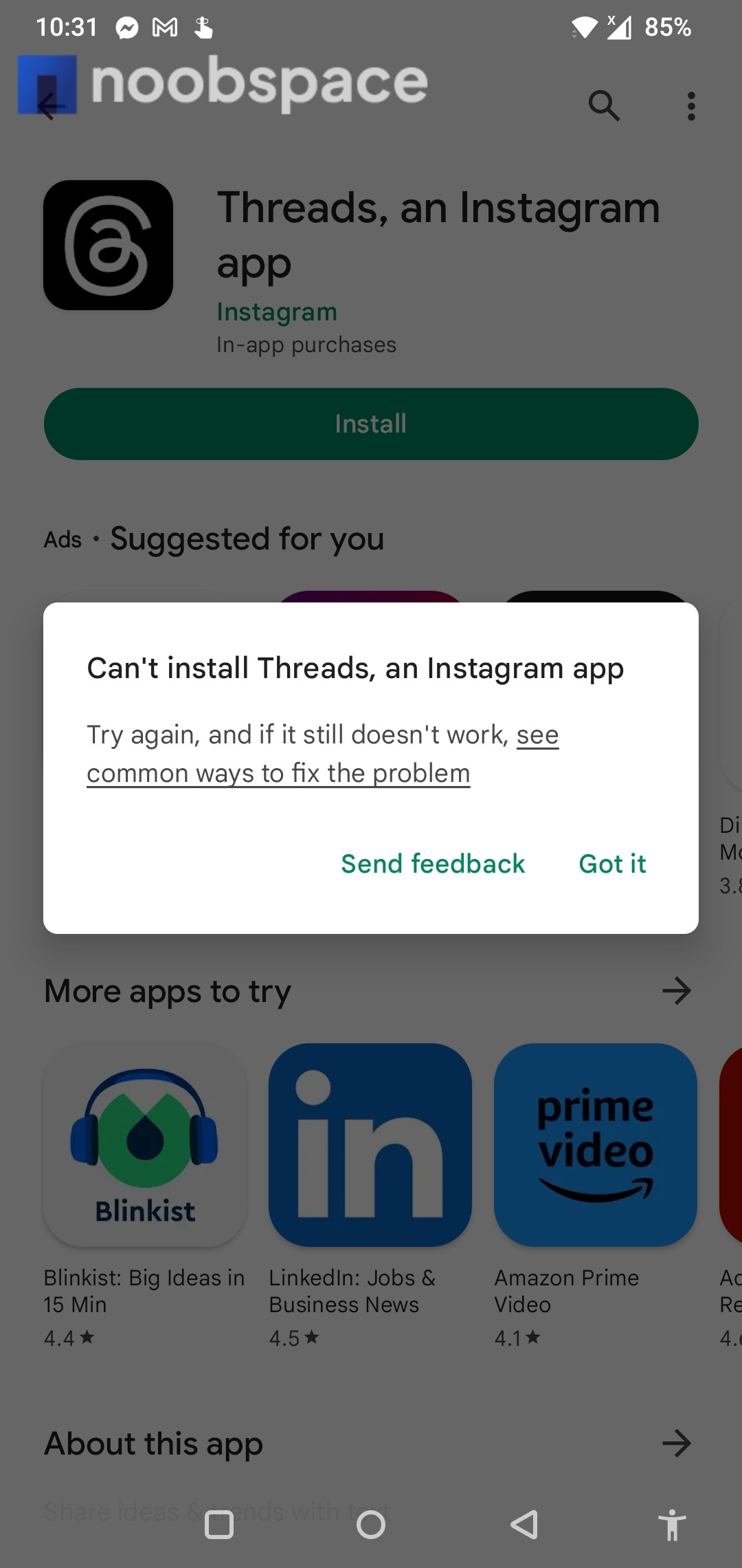 cant install threads error Screenshot 2024