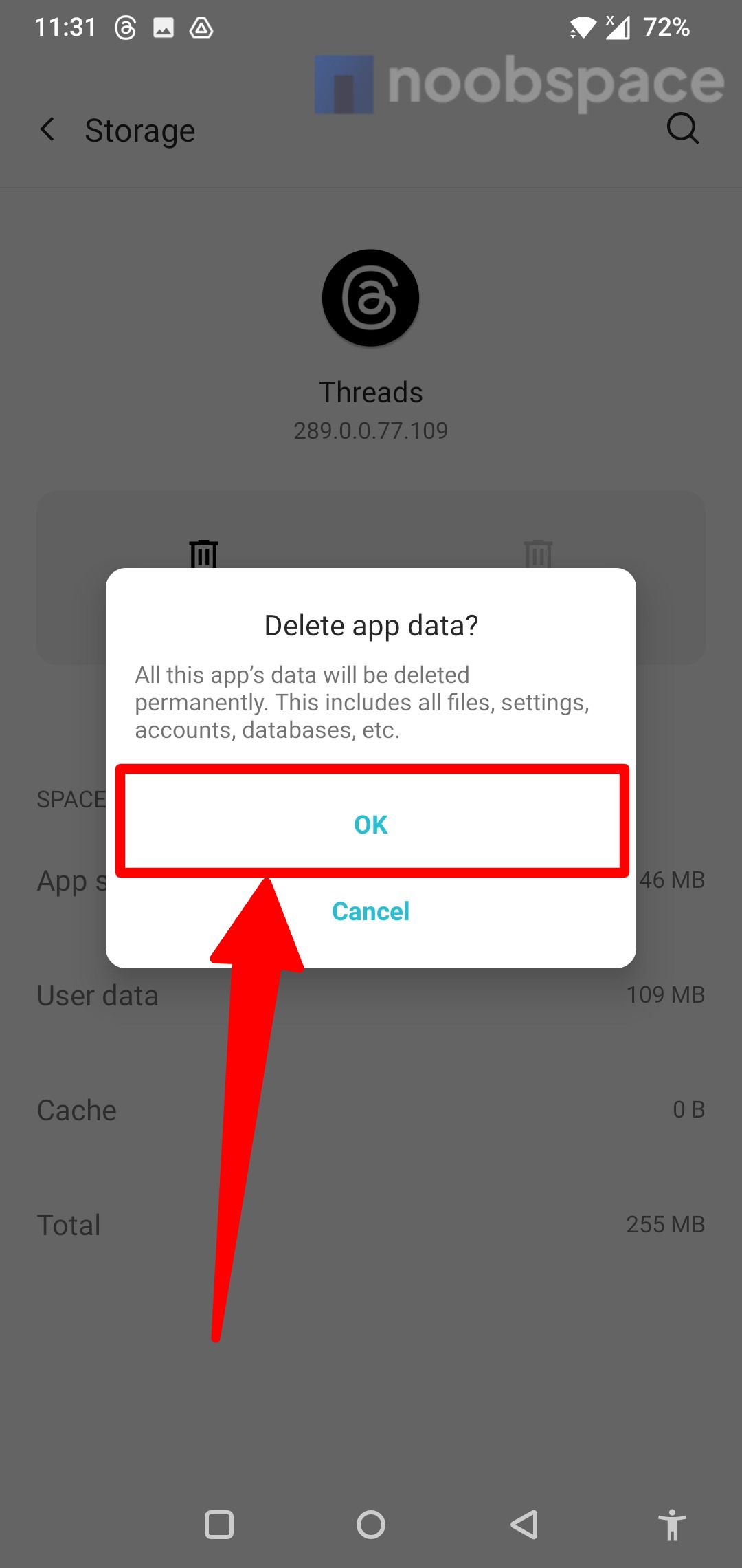 Delete Threads app data