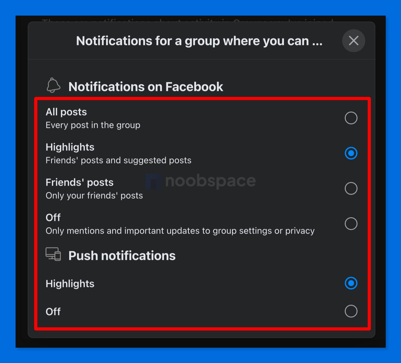 manage notification settings for a group on Facebook