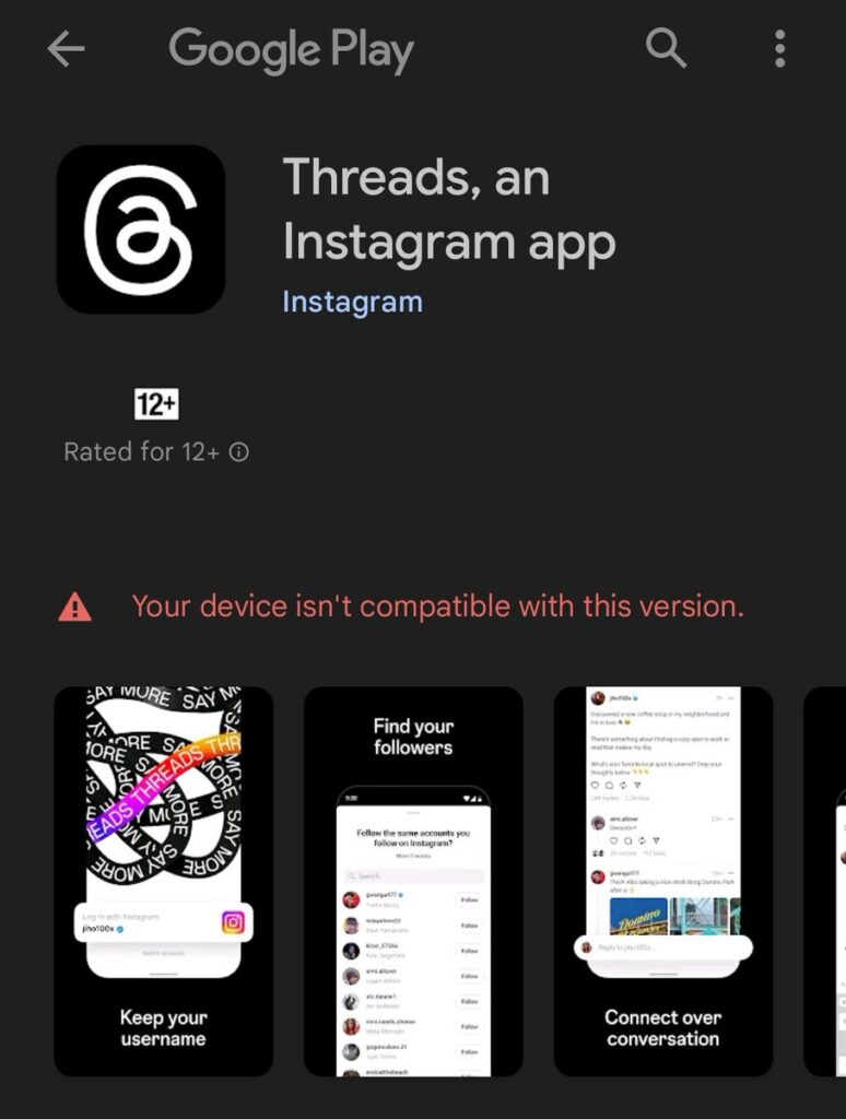 Your device isn't compatible with this version Threads app error fix