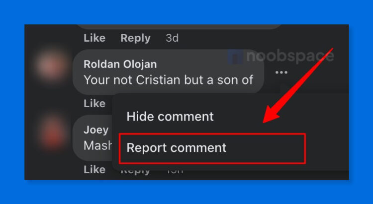 facebook report comment to admin