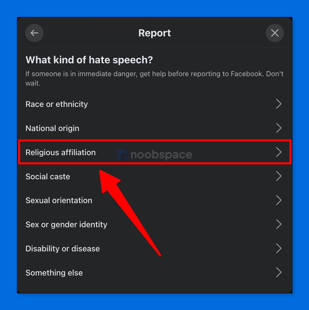 More options to report an fb comment
