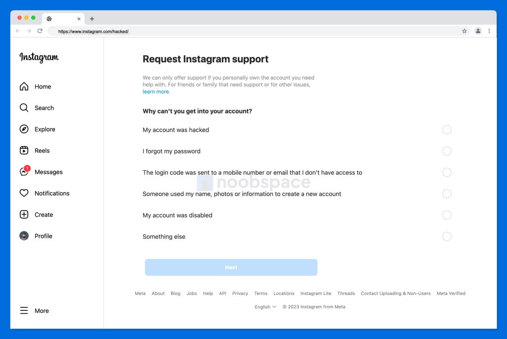 Instagram account was disabled, contact Instagram support help center