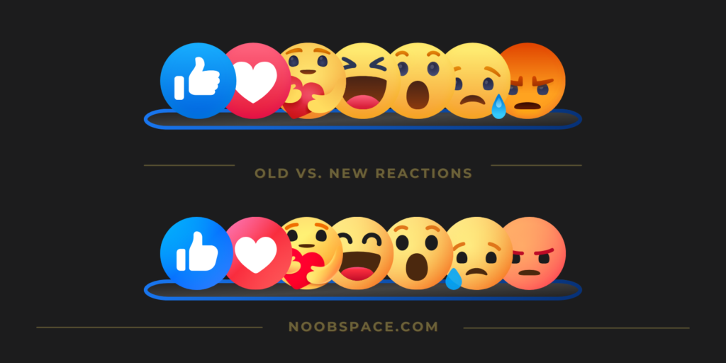 New vs. Old Facebook Reactions design from 2019 vs. 2023.