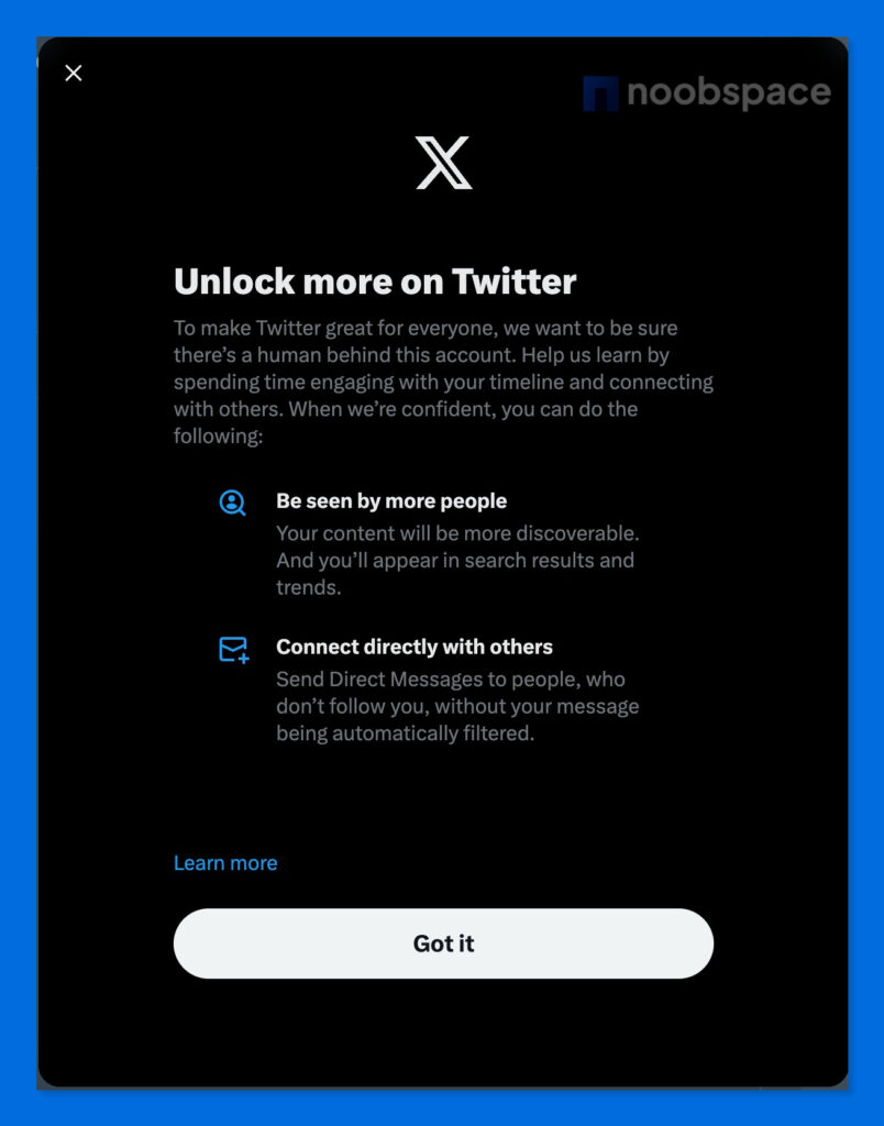 Unlock more on Twitter pop-up 