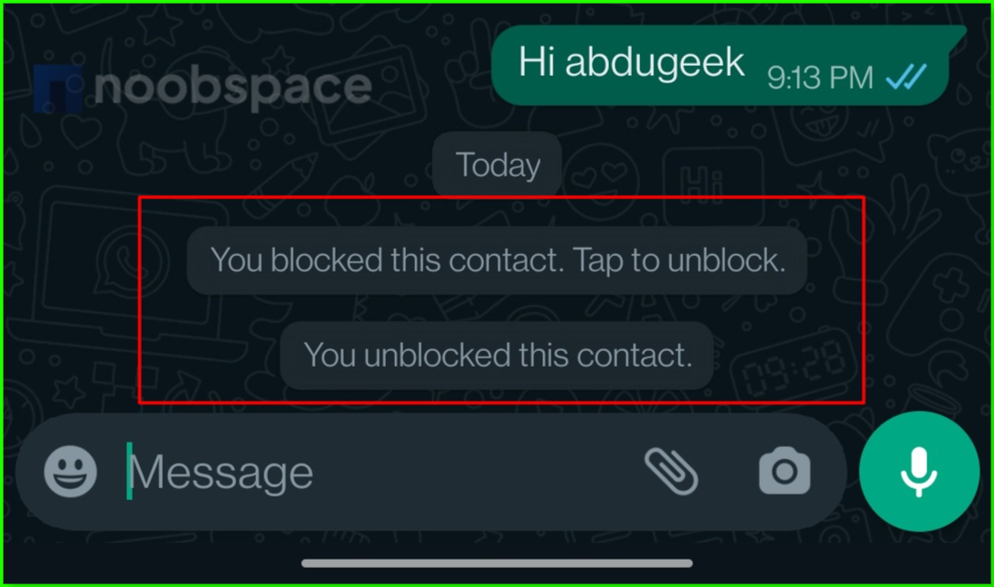 You blocked/unblocked this contact message on WhatsApp