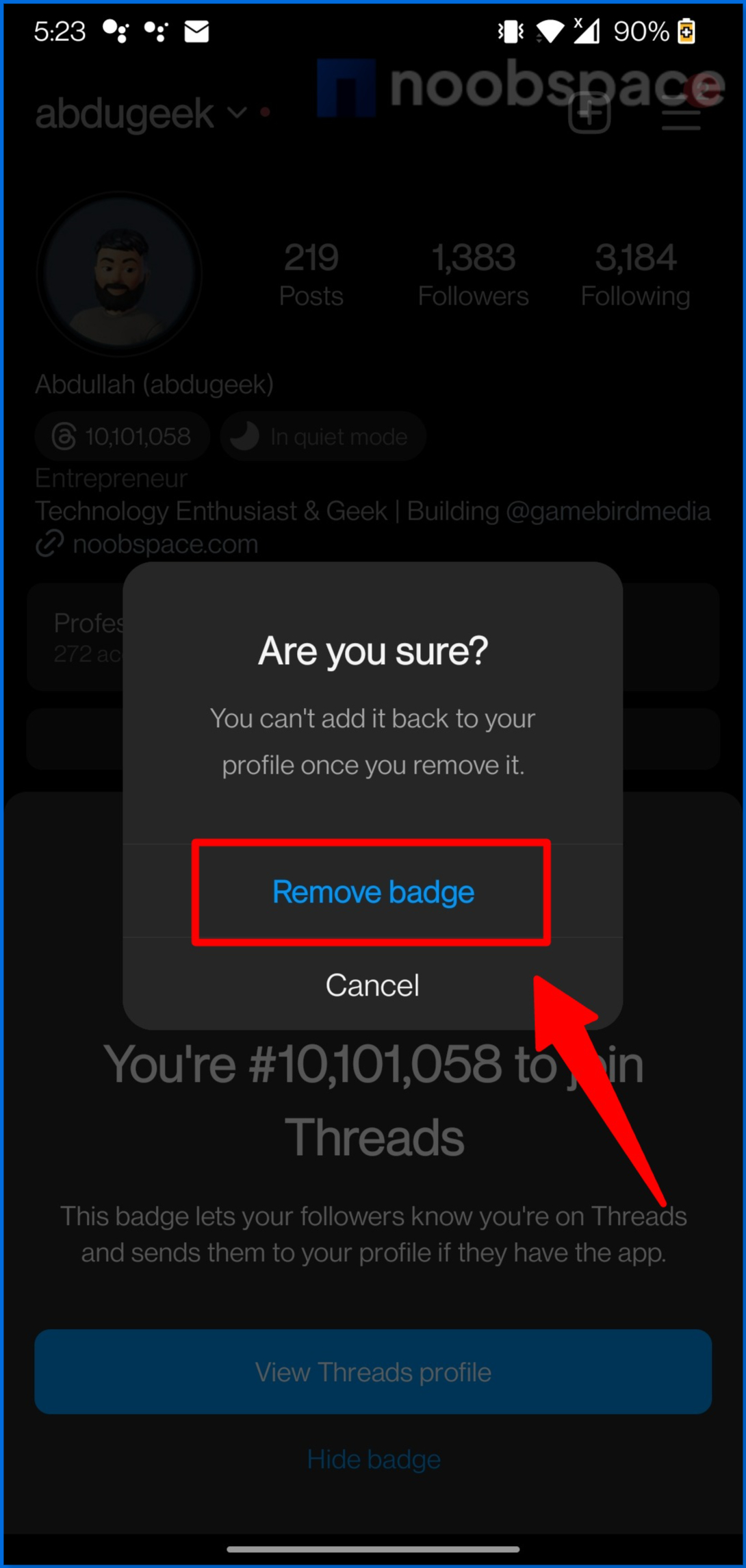 Remove threads badge from Instagram app