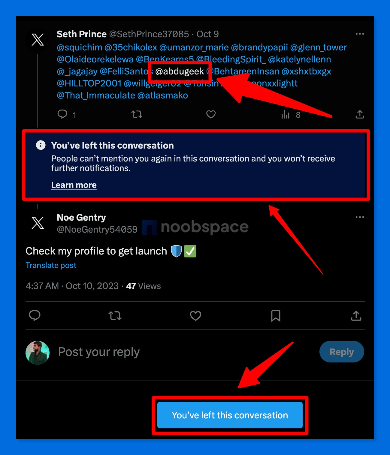 Unlinked and removed mention screenshot on X