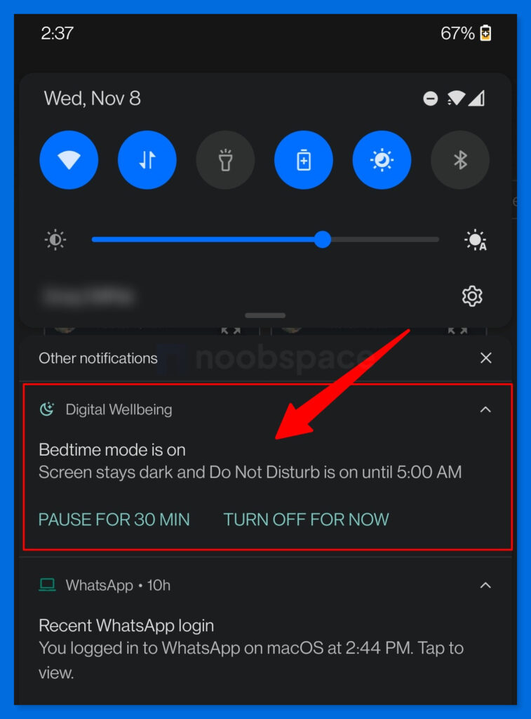 A screenshot of Bedtime mode to 'Do Not Disturb' on Android