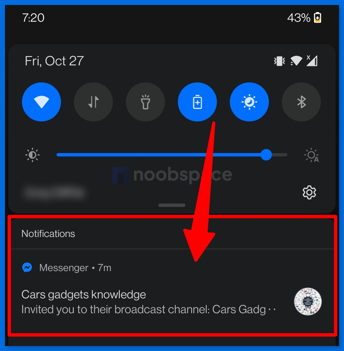 A screenshot of Android screen showing channel invite notification in Facebook Messenger