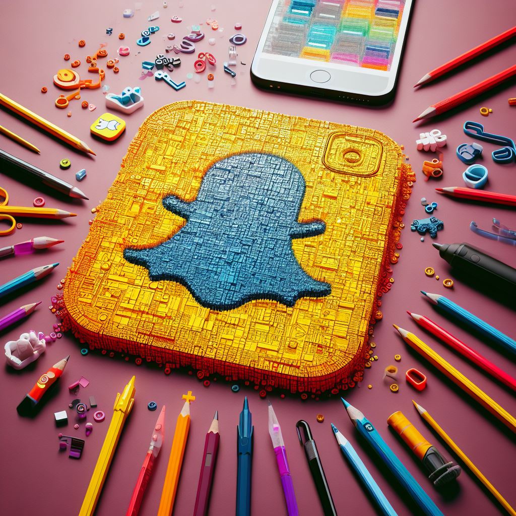 Snapchat logo colored with smartphone placed near it