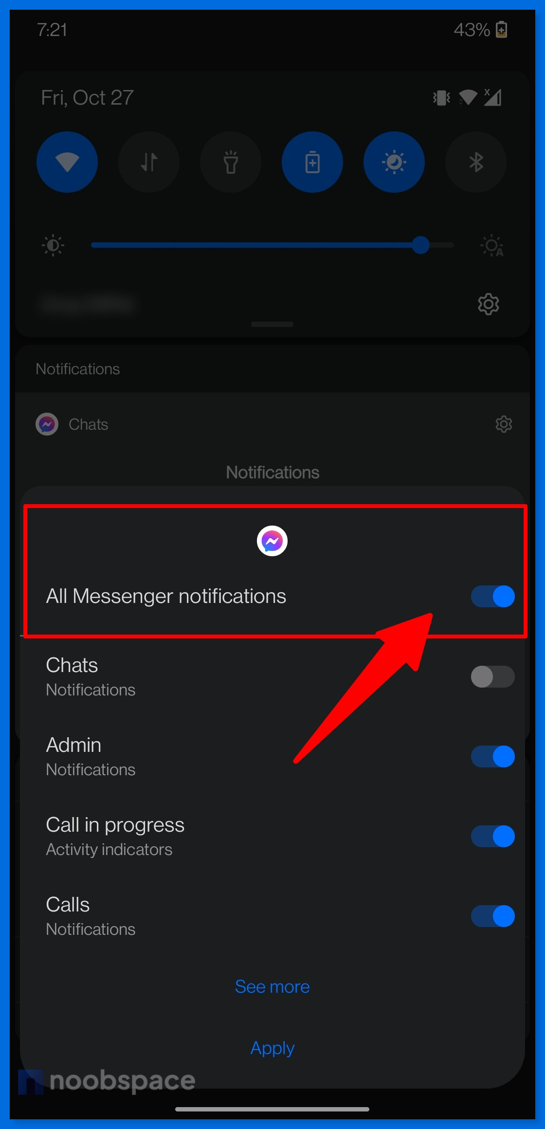Disable all notifications of Messenger app