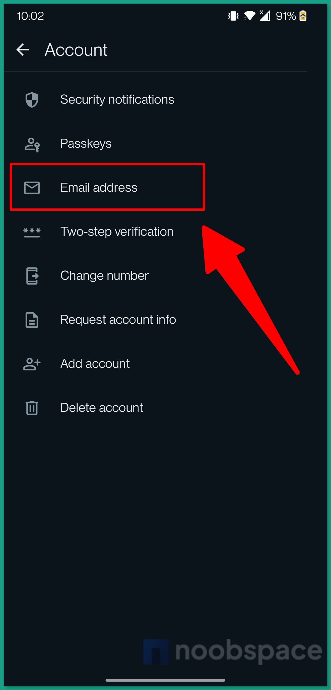 Email address settings in WhatsApp