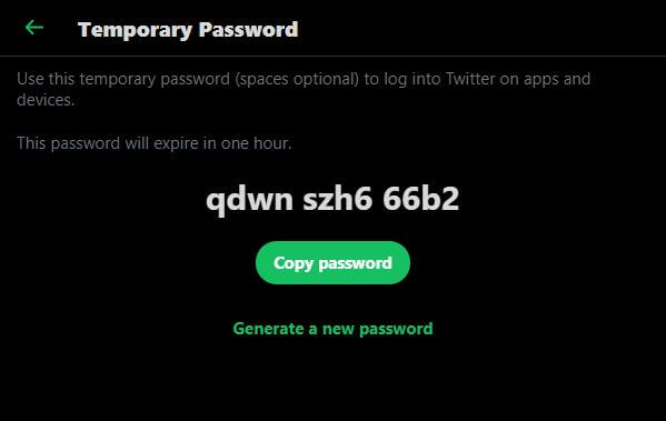 twitter temporary password