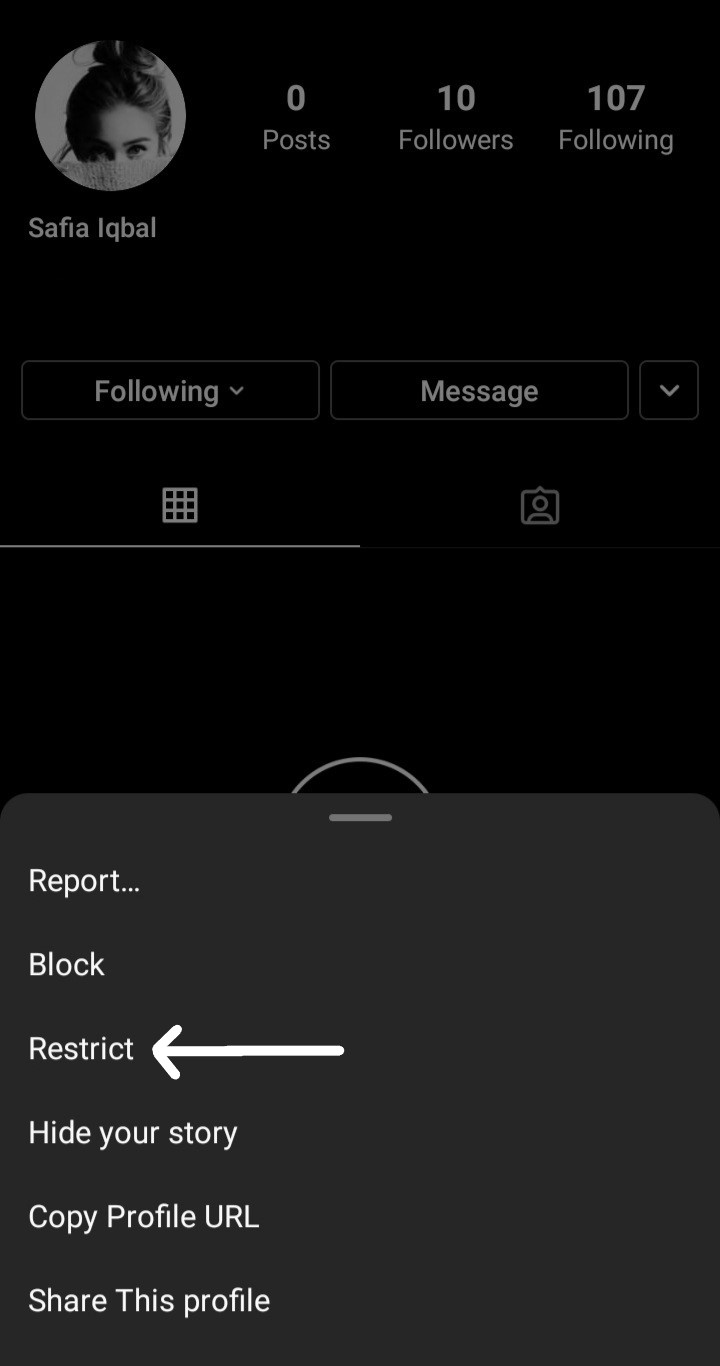screenshot of settings of instagram profile