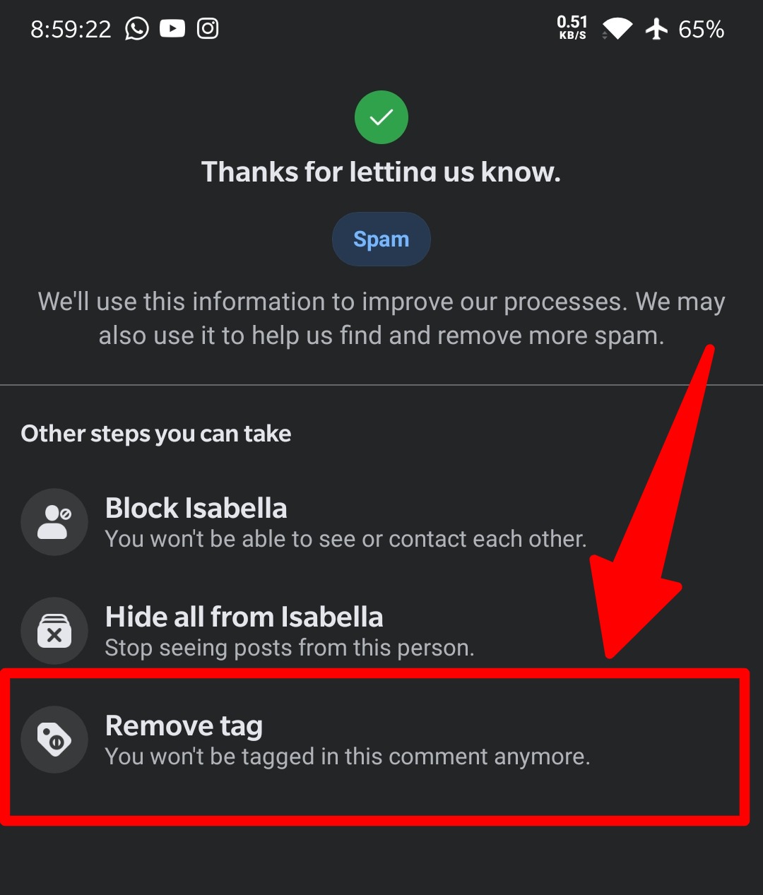 select remove tag option