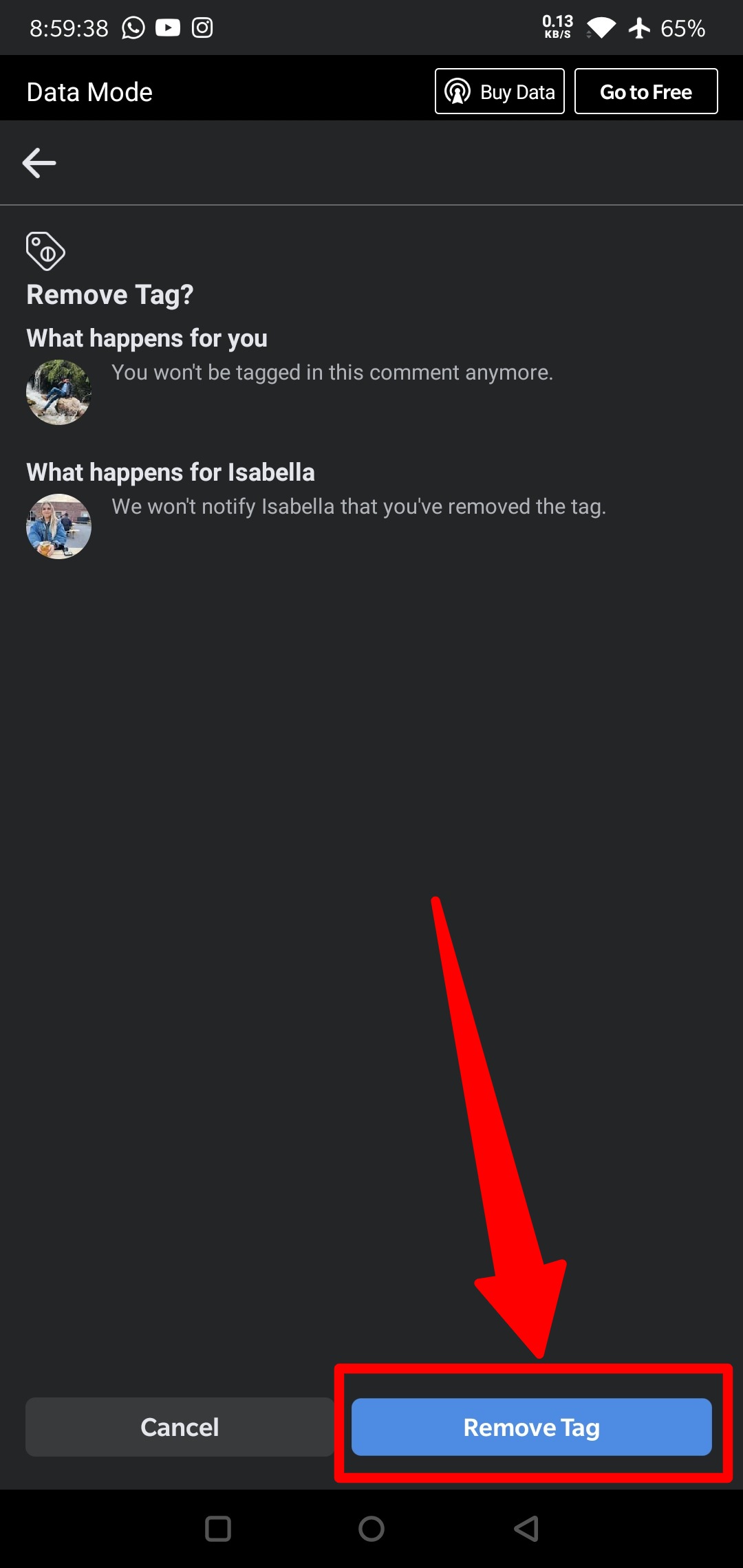 tap remove tag button and it will remove the tag from comments