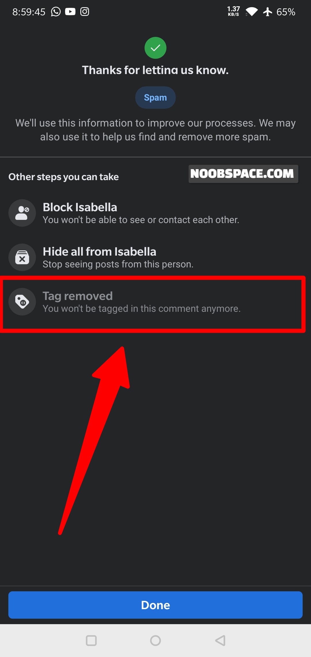 remove tag on facebook notification