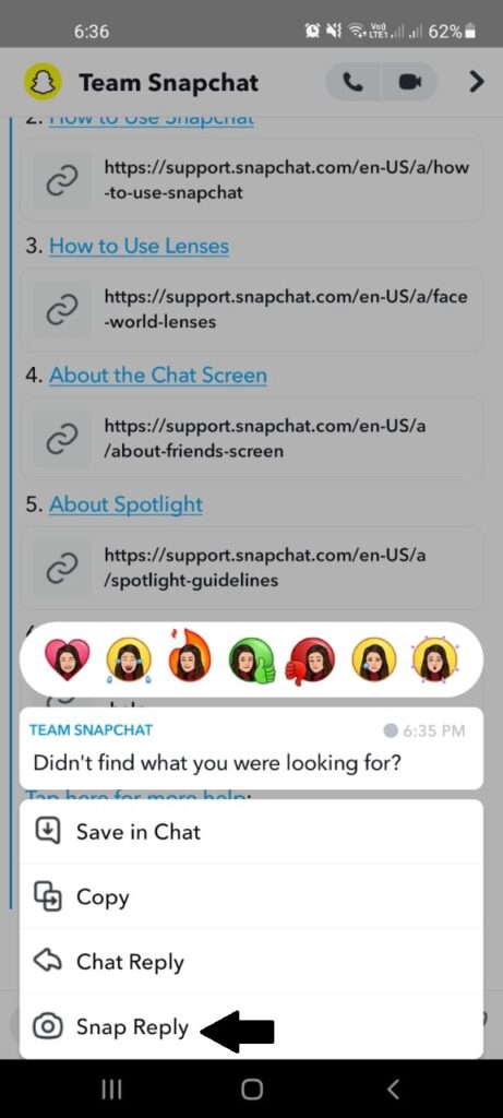 A screenshot of a Snapchat Chat on Android