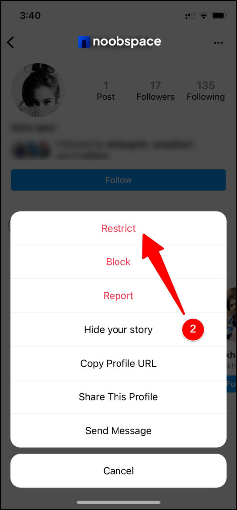 Restrict instagram profile to read messages without them knowing