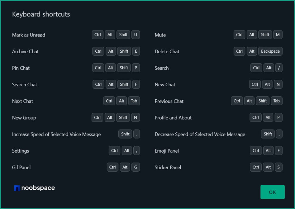 WhatsApp keyboard shortcuts for Windows