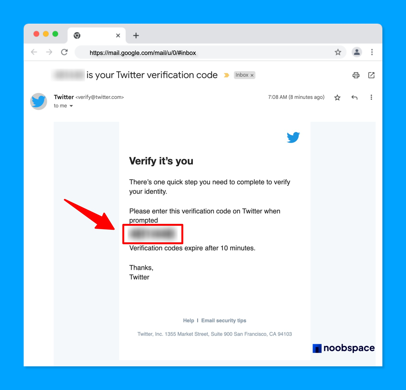 Twitter verification code in Gmail