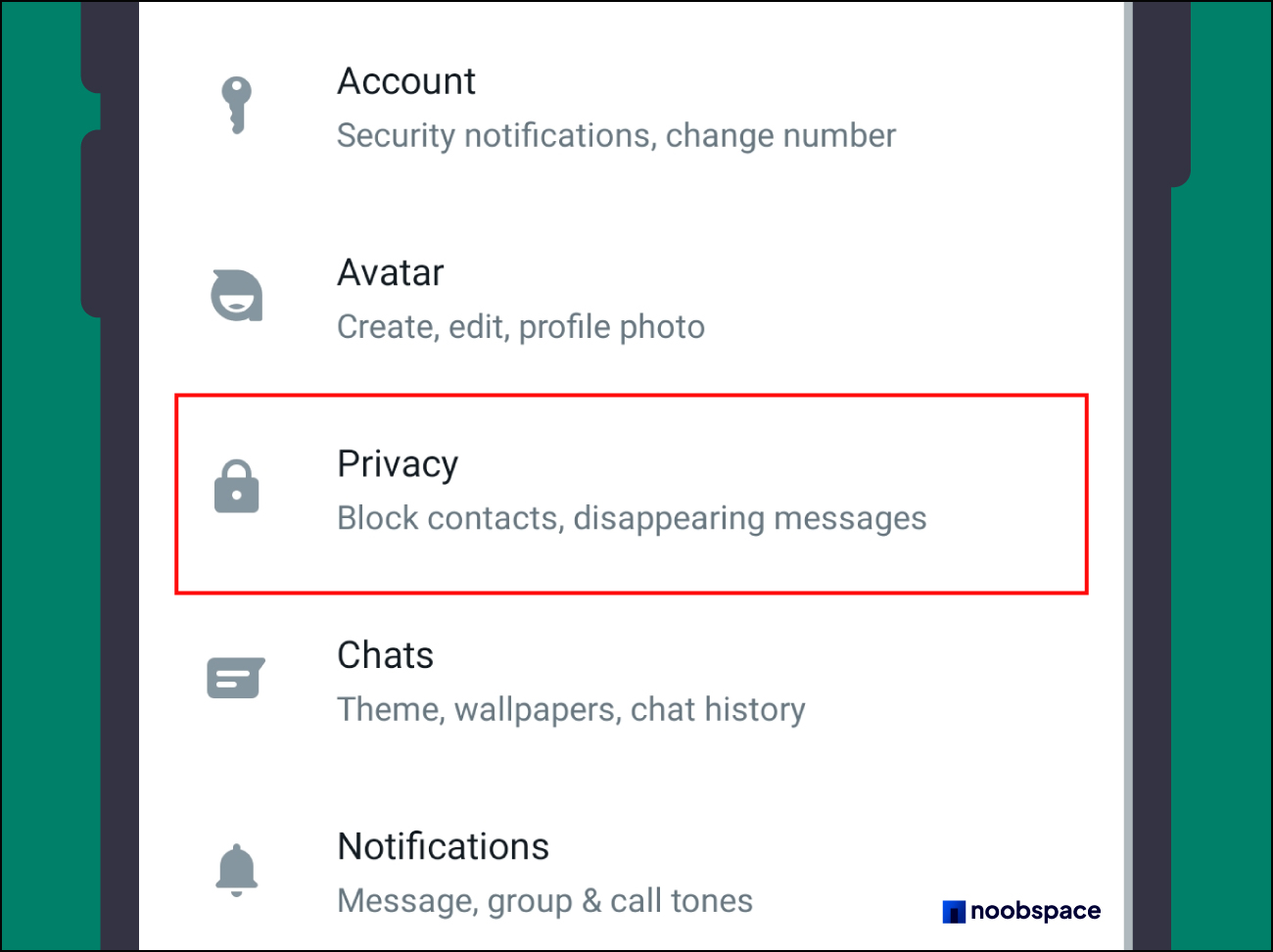 Find and select Privacy in WhatsApp Settings